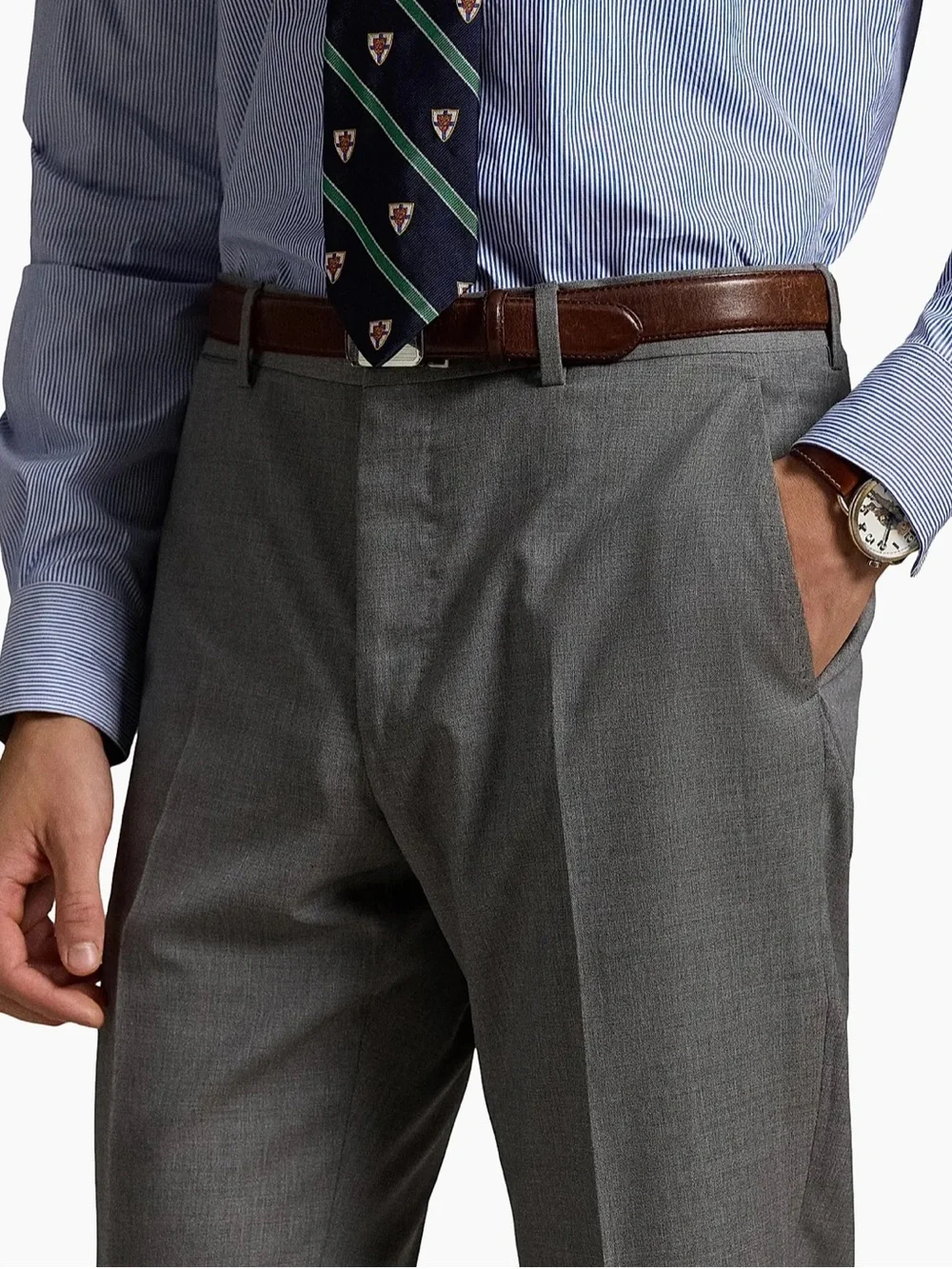 Polo Stretch Slim-Fit Gray Dress Pants 38x34 NWT - Flat Front, Cuffed